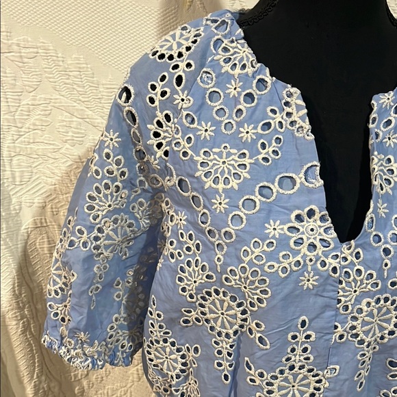 NVLT Blue and White Eyelet Women's Top, size small, NWT - Picture 3 of 14